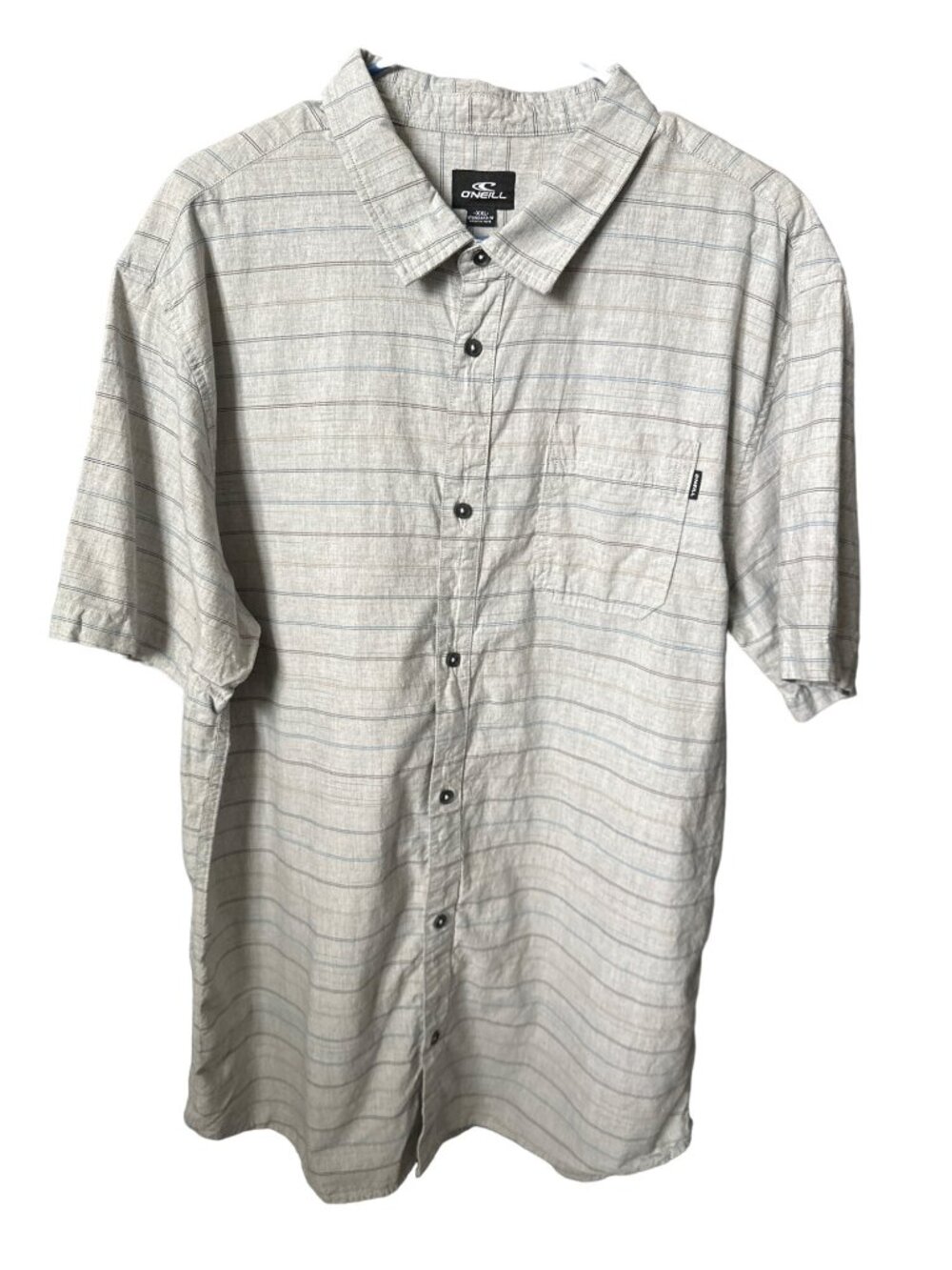 O’Neill Gray Striped Button Up Shirt Short Sleeve Cotton Size XXL